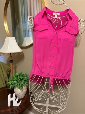 GB girls Hot Pink Sleeveless Button-Front Drawstring Top